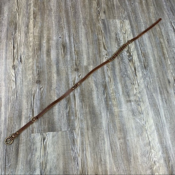 Brown Leather Brass Tone Hardware Belt - Picture 2 of 12